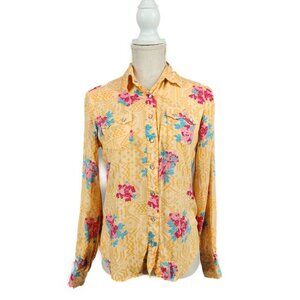 Roper Pearl Snap Western Shirt Women's XL Long Sleeve Orange Floral Sawtooth